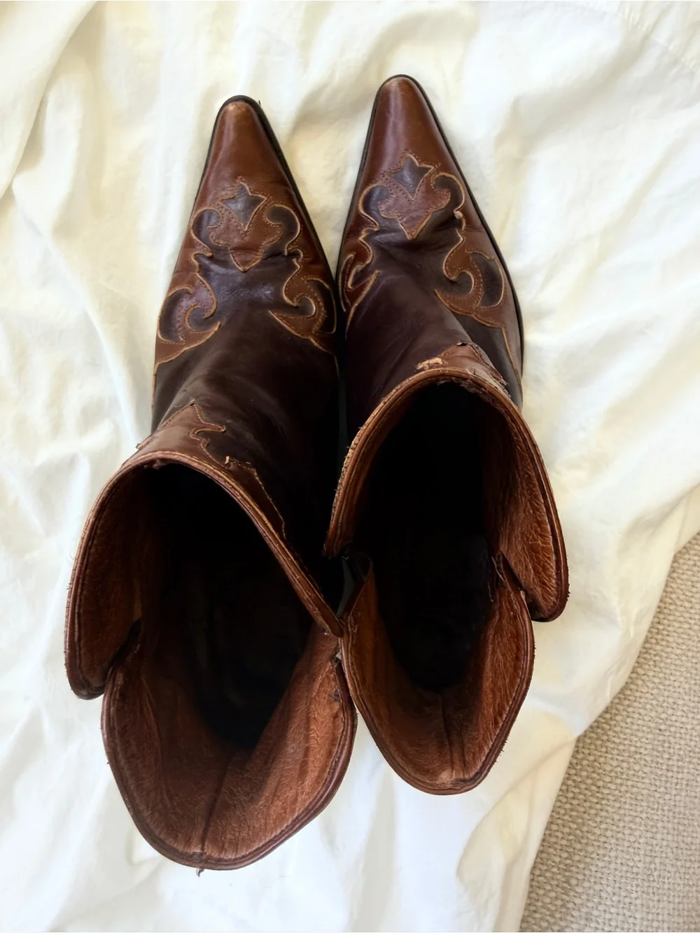 Donald J. Pliner Two-Tone Brown Pointed Western Ankle Boots